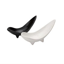 오리엔탈 블랙 잎모양 굽그릇 도자기반찬볼 주방소품, 흑색