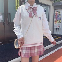 하이틴룩 하객룩투피스 놀이공원 코디 Deeptown Kawaii 만화 프린트 니트 조끼 스웨터 여성 하라주쿠 Preppy 패션 v 넥 점퍼 풀오버 탑스