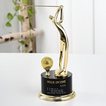 스포츠트로피 싱글 이글 골프트로피 홀인원패 상패, 골드(장식)+원형블랙크리스탈(바디)+골드(골프공)+골드(받침)
