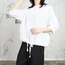 벅시루 밑단스트링 박시핏 7부소매 배색티 40대미시옷 엄마옷