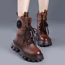 트랜드 가을 통굽 워커 빈티지 수제 앵클부츠 미들 리얼 재질 싱글 라운드 앵클부츠