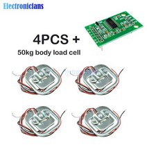 센서 모듈 부품 4pcs 50kg 인간 규모 로드셀 무게 센서 + hx711 광고 모듈 바디 로드셀 무게 센서 압력 센서 측정 도구, 1 세트