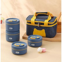 예쁜도시락통직장인 보온 도시락통스텐 보온 도시락통보온도시락 +보온 주머니, 큰 사이즈2개 +트럼펫2개 +식기 세트 +보온주머니, 북유럽 블루