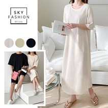 바닐라와플 롱원피스 여성 라운드 반팔 원피스 커플룩 여자 롱 드레스 뒷트임 데일리 봄 가을 long ops