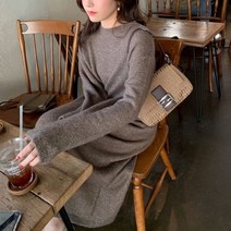 기타 바보사랑[겟잇미]겟잇미 라운드 무지 일자 니트 롱원피스