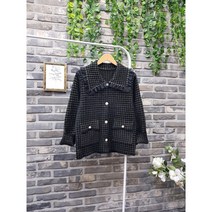 보송 프릴 레이스 카라 체크 자켓
