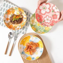 BLOWFISHFUGU 북유럽풍접시 꽃접시2p/4p 홈식기 세트 파스타접시 스테이크접시, A+B+C+D, 4P