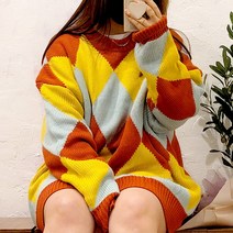 여자 박시 하의실종 77 루즈핏 컬러 패턴 니트