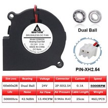 1pcs 브러시리스 쿨러 냉각 dc 원심 송풍기 팬 60mm 12v 24v 2pin 60x28mm 6028 6cm 슬리브 듀얼 볼 방열판 라디에이터, 24v 볼 베어링, 없음, 검은색