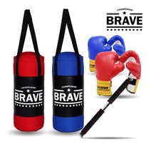 BRAVE 미니샌드백 A세트(샌드백+글러브+철봉), 샌드백레드+철봉+글러브 블루(중)