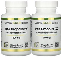 캘리포니아골드뉴트리션 CGN 비 프로폴리스 2X 농축 추출물 500mg 식물성캡슐 90정 2팩 Bee Propolis, 1, 1개