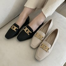 슈리오 여성 푹신한 소가죽 금장 체인 단화 로퍼 2cm
