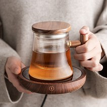 전기 티워머 나무 티팟 보온 유리 커피팟 차우리는, 나뭇색상 직경14.9cm 높이3cm