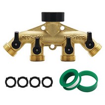ATDAWN 4 Way Brass Hose Splitter 3/4” Brass Hose Faucet Manifold Garden Hose Adapter Connector, 1