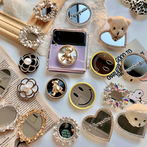 떨샵 [19종]미러톡 거울 스마트톡 그립톡 엔틱 골드 실버 테디베어 레터링 z플립톡, 1개구매(비할인), 16.보석사각미러톡(컬러풀실버), 1개