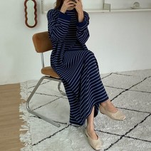 퍼니걸스 6070 데일리 박시핏 라운드 단가라 롱 원피스 여성의류