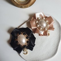 새틴 플라워 왕진주 패션브로치 보석 핸드메이드