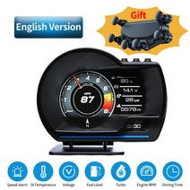 최신 자동차 헤드 디스플레이 OBD2 + GPS 스마트 HUD 온보드 컴퓨터 게이지 보안 경보 물 및 오일 온도 RPM, 01 English version