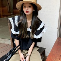 메이킹유 반팔 셔츠 남방 프릴 루즈핏 캐주얼룩 여친룩 91080애드뮤블라우스