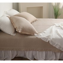 린즈홈 워싱아사순면 프릴 줄누빔 스프레드 이불 겸 침대패드, 베이지