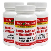 뉴트리 미국 엽산 B9 비타민B6 B12 / 비타민B (90정X3병), 단품, 단품