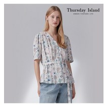 [백화점매장 정품출고] 써스데이아일랜드 블라우스 [Thursday Island] 여성 V넥 턱 반팔소매 (T214MBL248W)