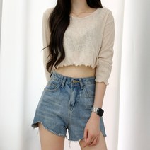 티데일리 여성용 아루 7부 크롭 티셔츠
