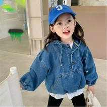 더쭈야 아동아우터 점퍼 여아 유아 데님 후드 청자켓 아노락 간절기 데일리 나들이