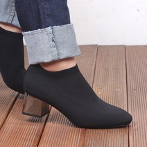 니트 부티슈즈 여성 구두 미들힐 스판 삭스 스퀘어토