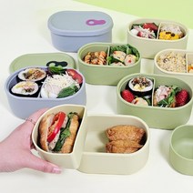 국산 실리콘 스팀홀 분할 용기 도시락 반찬통 밀폐용기, 타원500ml, 그레이, 1개