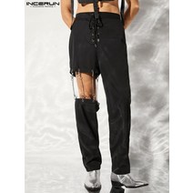 우모바지 백패킹 다운팬츠 거위털 패딩 바지 Incerun 남성 바지 솔리드 컬러 레이스 업 조거 streetwear 2022 중공 성격 캐주얼 바지 남성 패션 pantalon