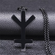 거꾸로타는화목난로스테인레스 스틸 거꾸로 크로스 초커 목걸이 남자 블랙 컬러 반전 쥬얼리 cadenas goti, 16 H 50CM BOX BK