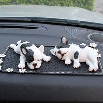 실물파 차량용 불독장식 대쉬보드 인형 강아지 프렌치불독, 한쌍세트, 베이지