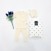 [메르베] 올스판 크림 신생아 출산선물세트(내의+모자)_사계절용