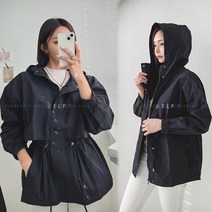 8798 여성 봄 하프 자켓 사파리 후드 점퍼 허리라인 끈 간절기 바람막이