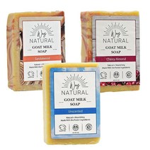 Way Natural 염소 우유 비누 버라이어티 팩 허니 오트밀 샌달우드 라벤더 체리 아몬드 차콜 무향 모이스처라이징 바디 바 남성 및 여성용 천연 수제 유기농 장인 6팩 141., 3 Bar Set 6