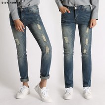 디바옴므 크러쉬 데님 스판 워싱 디스진 남자 청바지