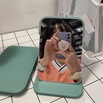 낭만라운지 에르딘 접이식 휴대용 탁상 거울, 그린소형16*11cm
