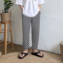 남자 냉장고 체크 밴딩 스판 여름 반바지 와이드 조거 팬츠 베이지 바지 3컬러