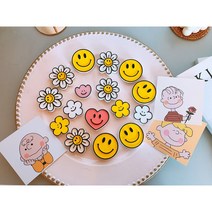 [라뮤즈캔들] 스마일 하트스마일 데이지 꽃 3종 세트 차량용 석고방향제 리필오일 박스포장, 노랑, 화이트머스크