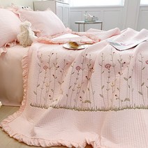 수 놓은 여름 퀼트 담요 한국식 에어 컨디션 보양 싱글 더블 침대 커버 퀼트 침대보 (베개 커버 없음), Pink Quilt