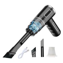 핸드 헬드 진공 USB 충전식 카펫 청소기 가벼운 휴대용 휴대용 쓰레기 수거 리무버 세정 자동차 가정식 습식 사용, 이중 필터, 무선 블랙