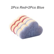주방 수세미 행주 패드 인테리어 다용도 685522 양면 설거지 스폰지 4 개 구름 세척 팬 냄비 접시 브러시 가정용 청소 도구, red and blue