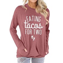 Eating Tacos for Two 임산부 셔츠 귀여운 그래픽 티셔츠 임신 발표 긴소매 상의 초록색. XLarge