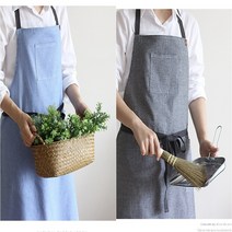 여성 앞치마 블루 차콜 미용사 주방 청소 식당 마트 어깨끈형 주머니 요양사 조리복 교회 보육원 홀써빙용