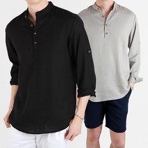 남자 봄 여름 헨리넥 차이나 롤업 린넨셔츠남방
