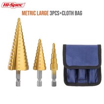hss 티타늄 코발트 센터 펀치 HSS-스트레이트 그루브 스텝 드릴 비트 3 개 파고다 스크류 코어 콘 드릴링 도구 세트 3-12mm 4-12mm 4-20mm 천 가방 포함, [02] Metric Large 3pcs