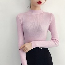 2022 봄 겨울 긴 소매 스웨터 여성 반짝 이는 풀오버 여성 기본 스웨터 femme 터틀넥 스타일 니트 탑 5042