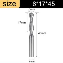 Vsharp 볼 코 엔드 밀 3.175mm 4mm 6mm 8mm 생크 직경 2 플루트 텅스텐 카바이드 CNC 밀링 커터 나무 MDF 용 도구, 6x17x45, 1pcs