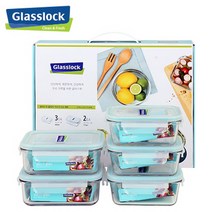 [글라스락] 직사각 밀폐용기 5조 (715ml 2개+400ml 3개)